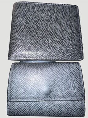 Louis Vuitton Black Taiga Amerigo Leather Wallet and key Holder Set In Box